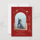 神秘的な暗い赤金ゴールド太陽の月の星天空 セーブザデート (正面)