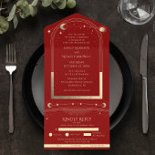 神秘的な暗赤色金ゴールド太陽スタームーン天文学 オールインワン招待状