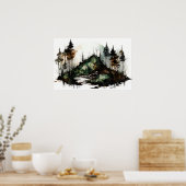 神秘的な暗黒の森の水色 ポスター (キッチン)