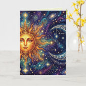 神秘的な月と太陽のブランクアートカード カード (黄色い花)
