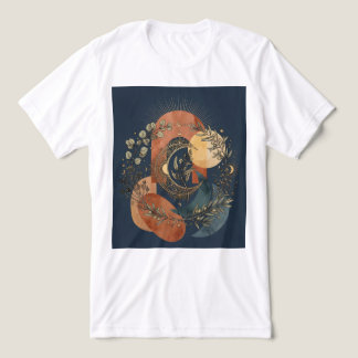 神秘的な月と太陽の金色のアーチのボタニカルデザイン トライブレンドTシャツ
