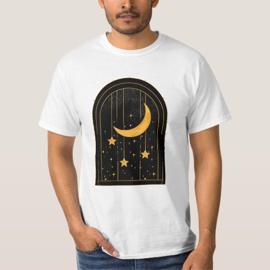 神秘的な月と星の窓Tシャツ Tシャツ (正面)