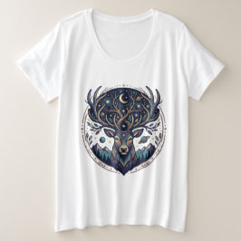 神秘的な月と星の芸術的な牡鹿の天体 プラスサイズTシャツ
