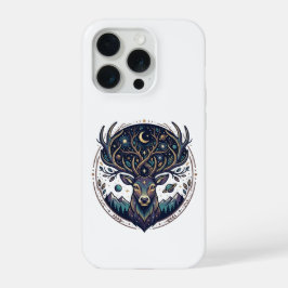 神秘的な月と星の芸術的な牡鹿デザイン iPhone 15 PROケース