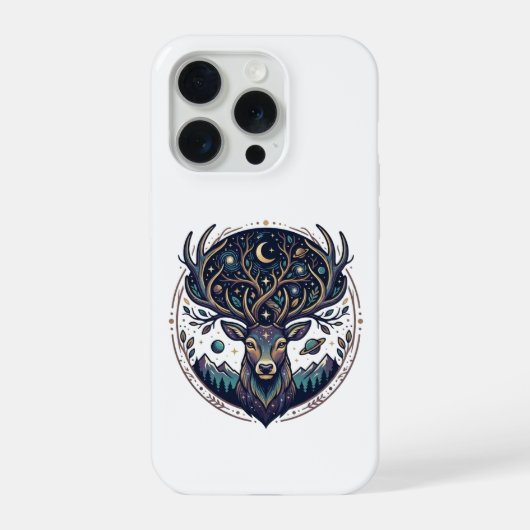 神秘的な月と星の芸術的な牡鹿デザイン iPhoneケース (裏面)