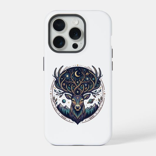 神秘的な月と星の芸術的な牡鹿、セレステリアスディアー iPhoneケース (裏面)