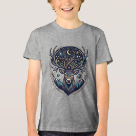 神秘的な月と星の芸術的な牡鹿、セレステリアルドゥエル トライブレンドTシャツ