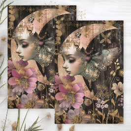 神秘的な月と蛾のデコページティッシュペーパー 薄葉紙