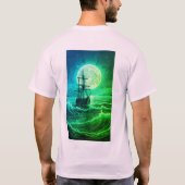 神秘的な月に照らされた海コレクション:人魚と船 Tシャツ (裏面)