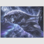 神秘的な月のオーロラ狼のデコパージュ 薄葉紙 (正面)