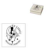 神秘的な月の猫の花とex Libris本 ラバースタンプ (押印)