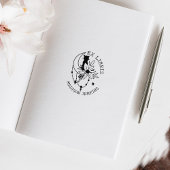 神秘的な月の猫の花とex Libris本 ラバースタンプ