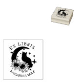 神秘的な月の猫ひまわり付きEx Libris Book ラバースタンプ (押印)