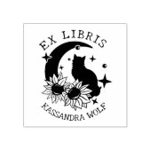神秘的な月の猫ひまわり付きEx Libris Book ラバースタンプ (インプリント)