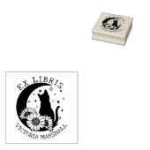 神秘的な月の猫ひまわり付きEx Libris Book ラバースタンプ (押印)