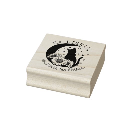 神秘的な月の猫ひまわり付きEx Libris Book ラバースタンプ (スタンプ)