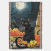 神秘的な月夜の黒猫のカボチャ スローブランケット (正面縦)