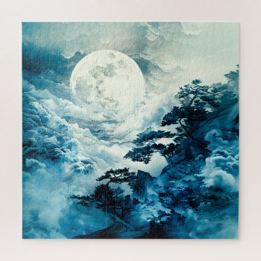 神秘的な月明かりの山の風景 ジグソーパズル (縦)