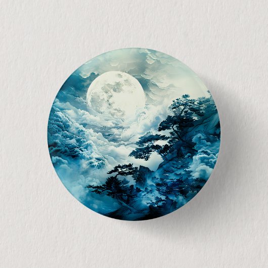 神秘的な月明かりの山の風景 缶バッジ (正面)