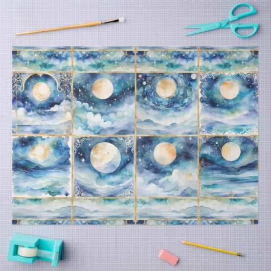 神秘的な月明かりの星雲n海デコページ 薄葉紙 (クラフト)