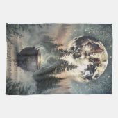 神秘的な月明かりの森の魔法鍋 -魔女の魔法アート キッチンタオル (横)