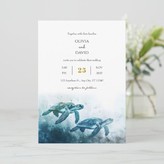 神秘的な月明かりの青い海タートルラブ結婚ズ 招待状 (スタンド正面)