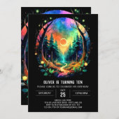 神秘的な木材を魅了した誕生日 招待状 (正面/裏面)