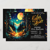 神秘的な木材コテージコアベビーシャワー 招待状 (正面/裏面)