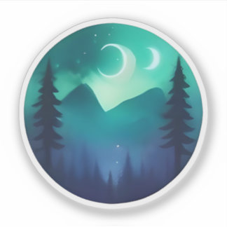 神秘的な松の上の二重の月 シール