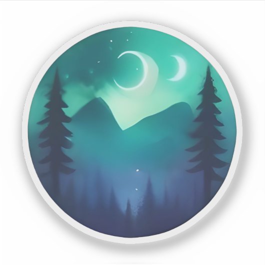 神秘的な松の上の二重の月 シール (正面)