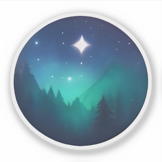 神秘的な松の上の星空の夜 シール (正面)