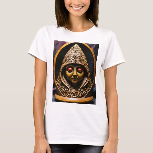 神秘的な格言：メディータの楕円形の石彫刻 Tシャツ (正面)