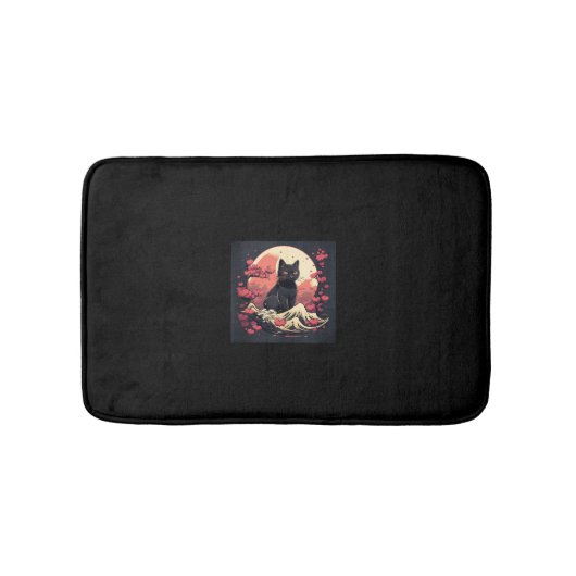 神秘的な桜ナイト_満月の黒猫 バスマット (正面)