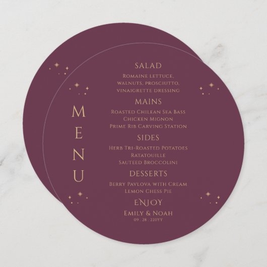 神秘的な梅金ゴールドサンムーンスターズ宇宙結婚ズ メニュー (正面/裏面)