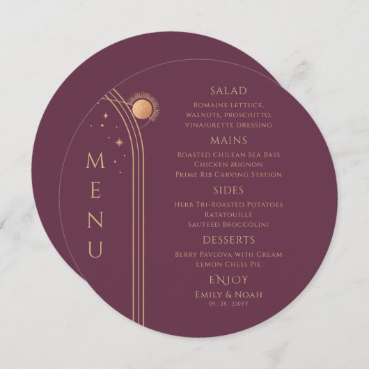 神秘的な梅金ゴールドサンムーンスターズ宇宙結婚ズ メニュー (正面/裏面)