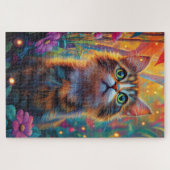 神秘的な森の中でふわふわした猫 ジグソーパズル (横)