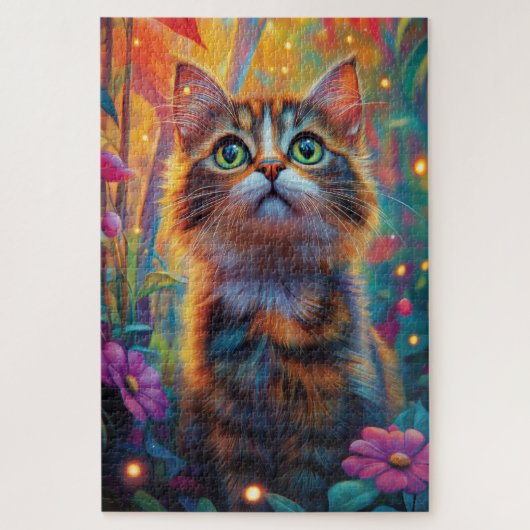 神秘的な森の中でふわふわした猫 ジグソーパズル (縦)