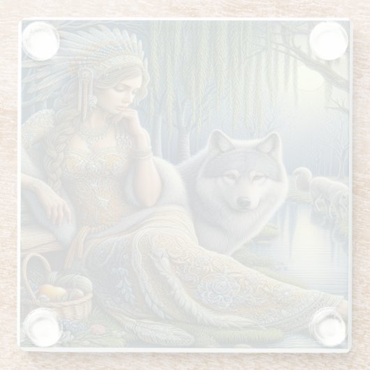 神秘的な森の中の月に照らされた魅力溢れる街 ガラスコースター (裏面)