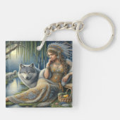 神秘的な森の中の月に照らされた魅力溢れる街 キーホルダー (裏面)