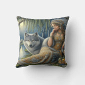 神秘的な森の中の月に照らされた魅力溢れる街 クッション (裏面)