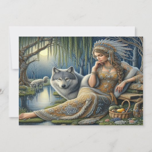 神秘的な森の中の月に照らされた魅力溢れる街 サンキューカード (正面)