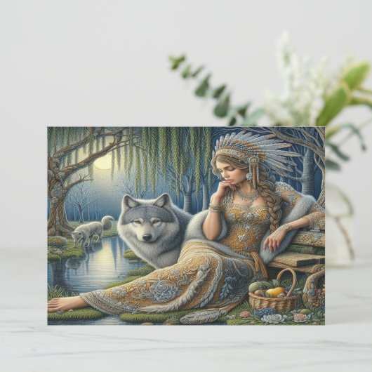 神秘的な森の中の月に照らされた魅力溢れる街 サンキューカード (スタンド正面)