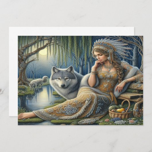 神秘的な森の中の月に照らされた魅力溢れる街 サンキューカード (正面/裏面)