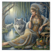 神秘的な森の中の月に照らされた魅力溢れる街 タイル (正面)