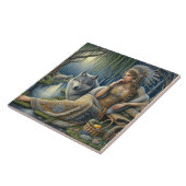 神秘的な森の中の月に照らされた魅力溢れる街 タイル (側面)