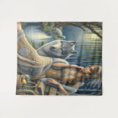 神秘的な森の中の月に照らされた魅力溢れる街 タペストリー (正面(横))