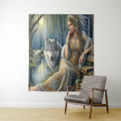 神秘的な森の中の月に照らされた魅力溢れる街 タペストリー (インサイチュ)