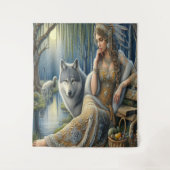 神秘的な森の中の月に照らされた魅力溢れる街 タペストリー (正面)