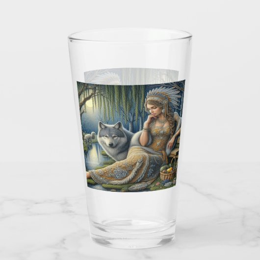 神秘的な森の中の月に照らされた魅力溢れる街 タンブラーグラス (裏面)