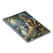 神秘的な森の中の月に照らされた魅力溢れる街 ノートブック (右側)